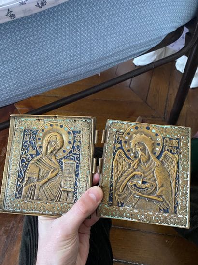 Enameled bronze diptych icon, depicting the...