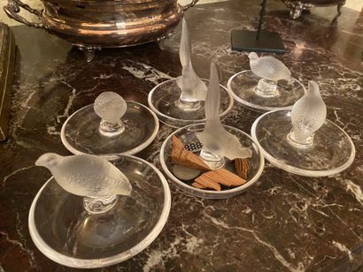 LALIQUE FRANCE
Six pressed molded glass ashtrays...