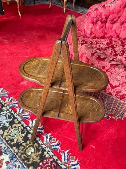 Folding side table in natural wood with two...