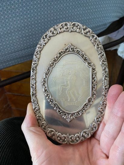 
Russian silver oval brush with an erotic...
