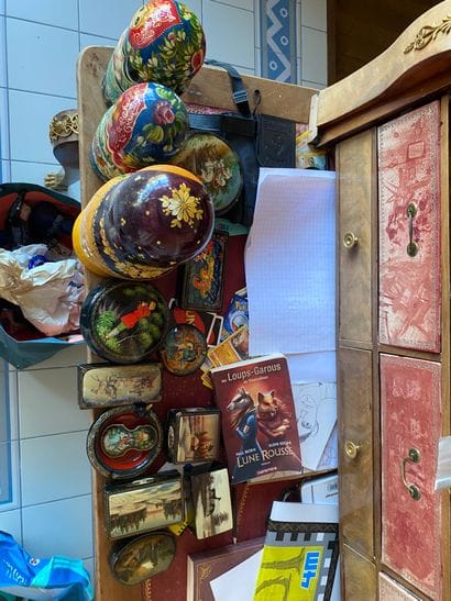 Set of ten lacquered paper mache boxes, Palekh
Russia,...