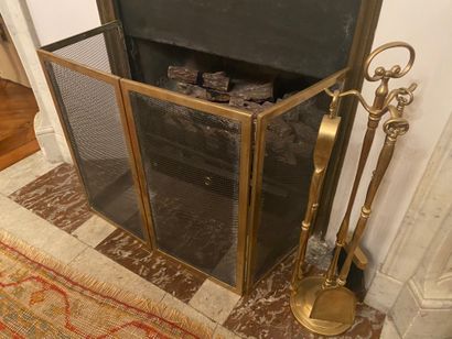 Gilt bronze and metal net fire screen with...