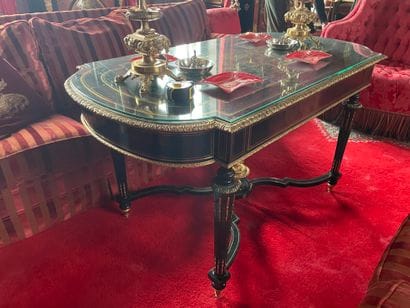 Middle table in blackened wood veneer and...