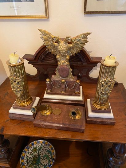 Hard stone and gilded brass desk set with...