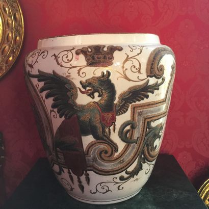 Pair of fine earthenware vases with polychrome...