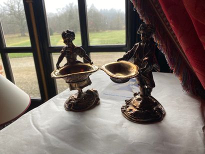 Pair of silver plated bronze saltcellars,...