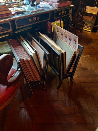Pair of black lacquered wood briefcases with...