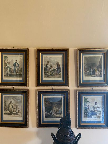Lot of six engravings on the peoples of Russia,...