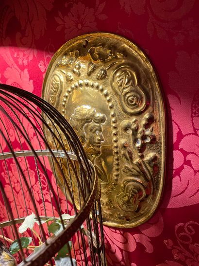Set of three reflector plates in yellow copper...