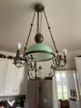 Hanging lamp in bronze and green opaline...