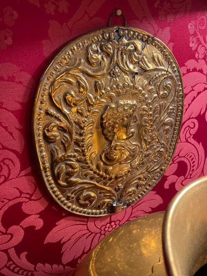 Set of three reflector plates in yellow copper...