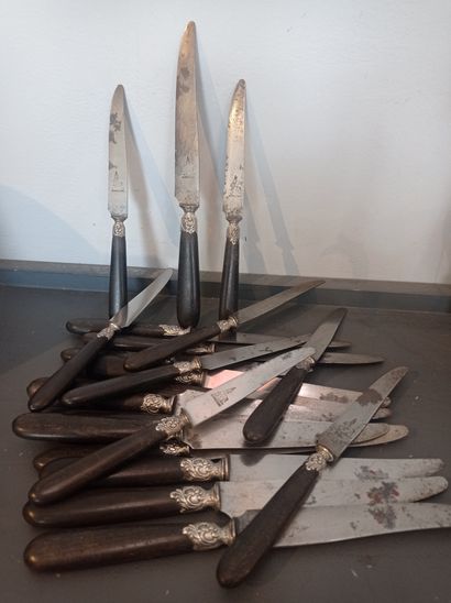 Suite of 10 large knives and 11 cheese knives
Ebony...