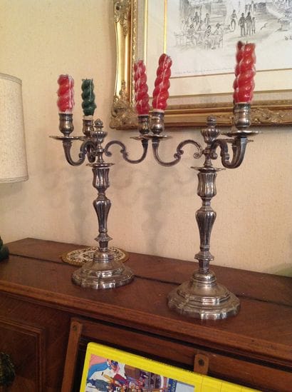 Pair of candelabras
In silver plated metal
With...