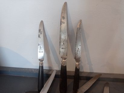 Suite of 10 large knives and 11 cheese knives
Ebony...