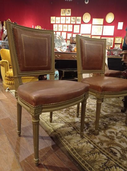 
Suite of 6 chairs 

Leather upholstery 

Louis...