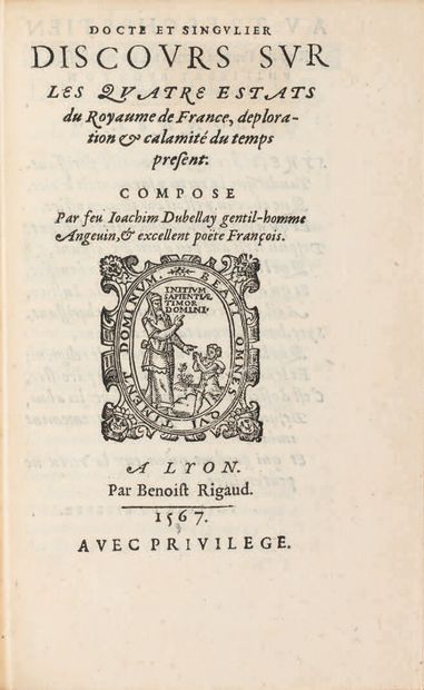 DU BELLAY (Joachim).
Ɵ Docte et singulier...