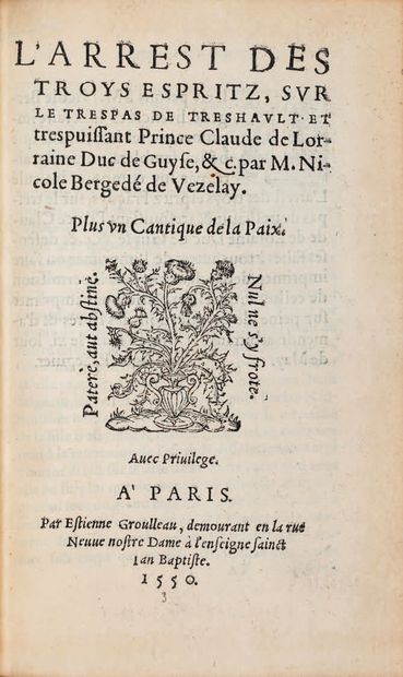 BERGEDÉ (Nicole).
Ɵ L'Arrest des troys espritz,...