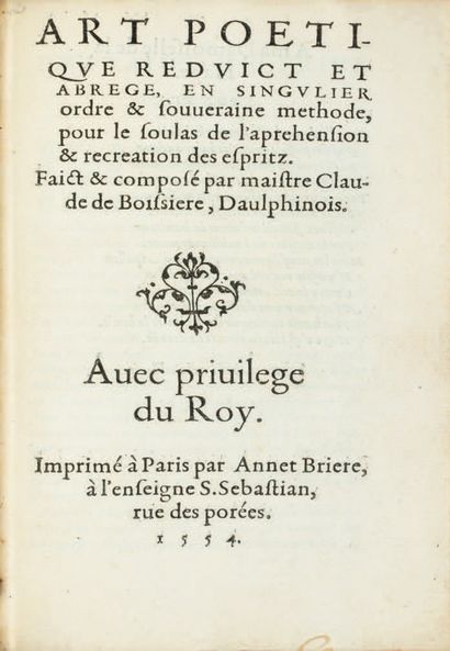 BOISSIÈRE (Claude de).
Ɵ Art poetique reduict...