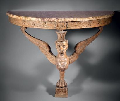 PETITE CONSOLE EN DEMI-LUNE en bois richement...