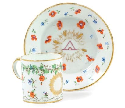 * Hard porcelain cup and saucer of revolutionary...