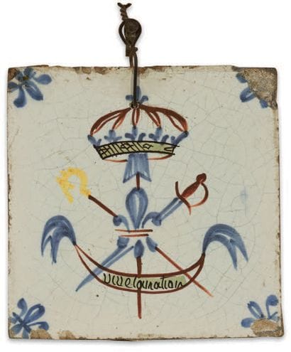 Earthenware tile with polychrome decoration...