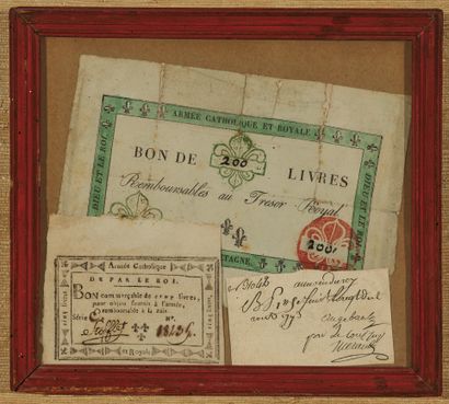 Assignats. Framed with a 200 livres voucher...