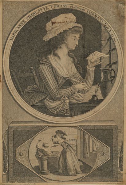 Gravure représentant Charlotte Corday (1768-1793)...