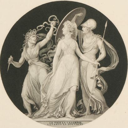 Gravure en tondo figurant au centre Marie-Antoinette...
