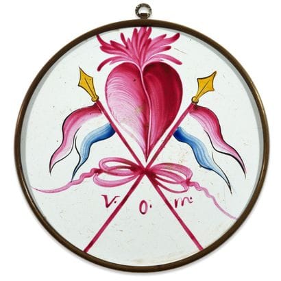 Earthenware medallion with polychrome decoration...