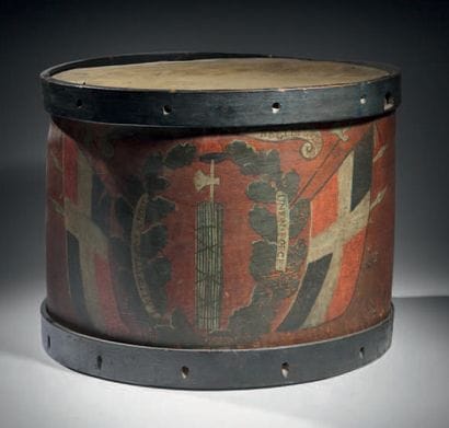 Drum with polychrome painted decoration of...