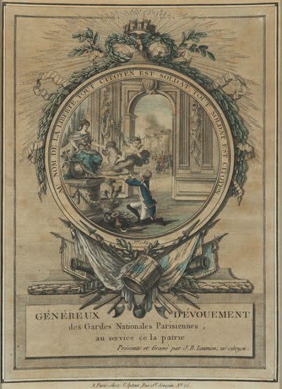 Colored engraving, titled 