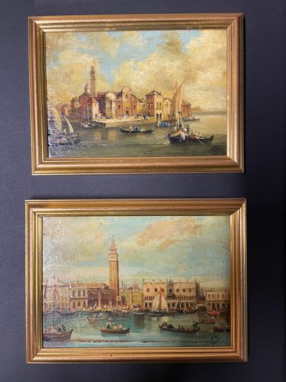 Ecole française
Views of Venice
Eight oil...
