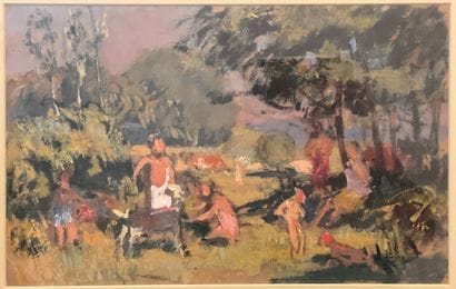 Pierre THEVENIN (1905-1950)
Pastoral scene
Gouache,...