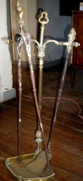 Nécessaire de cheminée en cuivre, bronze...