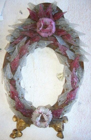 Petit miroir en verre filé de Venise.Monté...