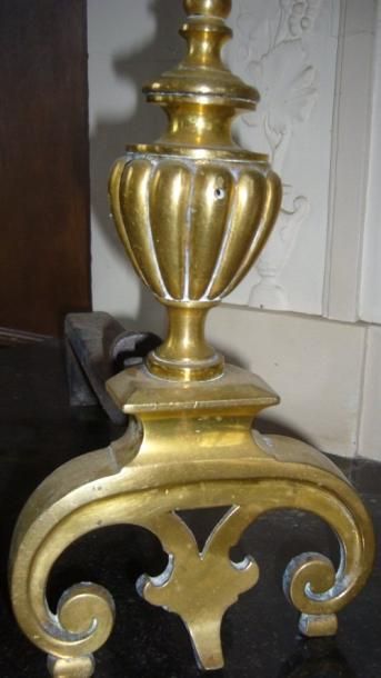Paire de petits chenets en bronze doré.Modèle...