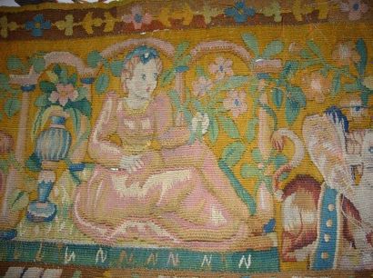 Bordure haute d'une tapisserie en laine....