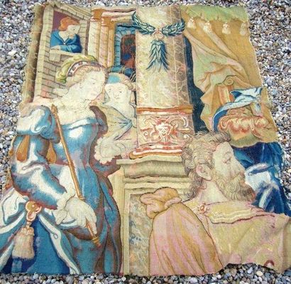 Petit fragment de tapisserie en laine. Episode...