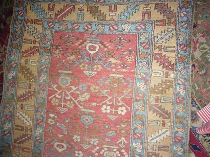 Tapis de galerie en laine Persan. Fond rouge...