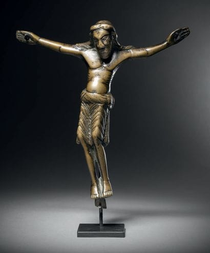 Bronze Christ with minimal traces of gilding....