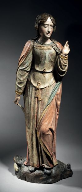 Saint Agnes in carved, polychromed and gilded...