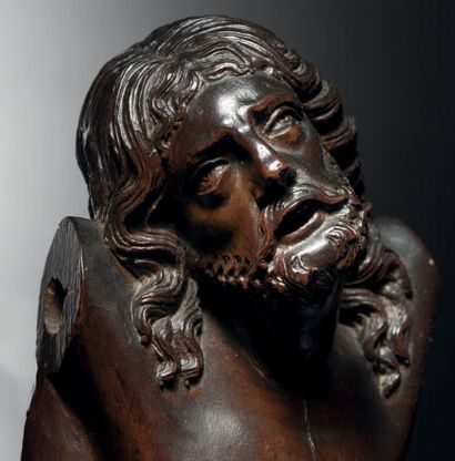Living Christ in carved boxwood. Head turned...