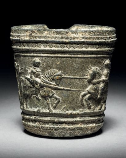 Rare pewter and lead alloy beaker decorated...