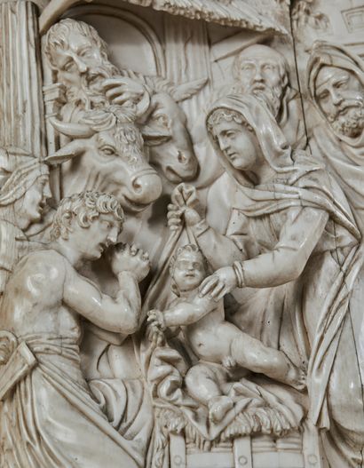 Altarpiece with high-relief carved ivory...