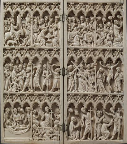 Left panel of a large, deeply carved ivory...