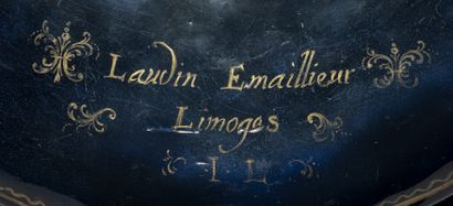 Enamel inkwell painted in grisaille with...