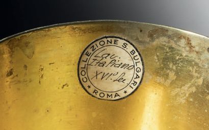 Embossed, engraved and mostly gilded silver...