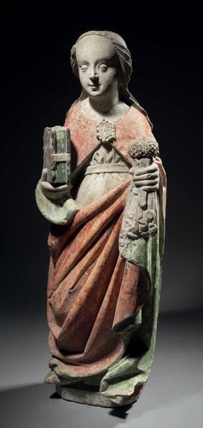 Saint Woman in fine-grained limestone, carved...