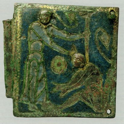 Rare belt buckle plate in champlevé enamel,...