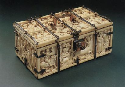 Front panel of a deeply carved ivory box...